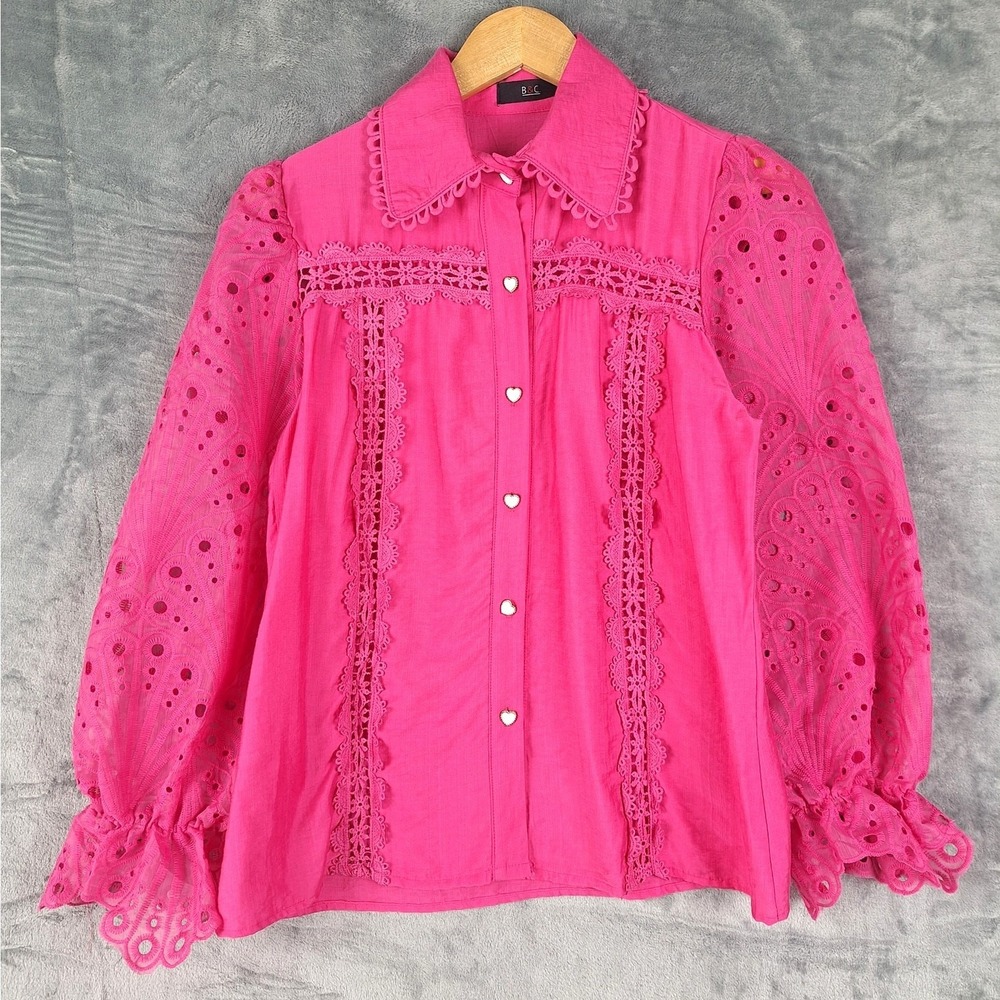 Womens Top Small‎ Pink Eyelet Feminine Romantic Floral Crochet Cottage Western